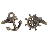 Boutons de manchette, laiton, Ancre et roue de bateau, Plaqué de couleur de bronze antique, Vintage & unisexe, protéger l'environnement, sans nickel, plomb et cadmium, 5-10mm, Vendu par paire