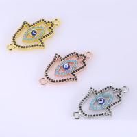 Mesing Konektor, Evil Eye Hamsa, pozlaćen, micro utrti kubni cirkonij & emajl & 1/1 petlje, više boja za izbor, nikal, olovo i kadmij besplatno, 16.5x27mm, Rupa:Približno 1mm, 5računala/Lot, Prodano By Lot