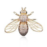 Messing Broche, Bee, forgyldt, Unisex & forskellige stilarter for valg & Micro Pave cubic zirconia, 29x22mm, Solgt af PC