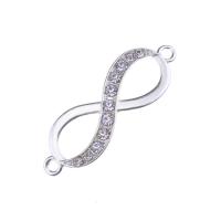 Zinco-Alloy-Connettore, lega in zinco, Infinito, placcato, con strass & 1/1 anello del connettore, nessuno, assenza di nichel,piombo&cadmio, 12.6x38mm, Foro:Appross. 1mm, 100PC/borsa, Venduto da borsa