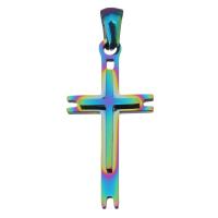 Roestvrij staal Cross Hangers, Oversteken, mode sieraden, multi-gekleurde, 14x28.50x3mm, Gat:Ca 3.5x5mm, 10pC's/Lot, Verkocht door Lot