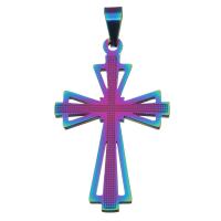 Roestvrij staal Cross Hangers, Oversteken, mode sieraden, multi-gekleurde, 25x39x2mm, Gat:Ca 3.5x7mm, 10pC's/Lot, Verkocht door Lot