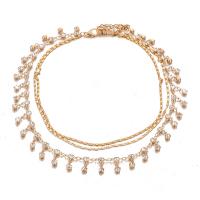 Zinc Alloy choker Ketting, gold plated, bar keten & voor vrouw & 3-streng & met strass, nikkel, lood en cadmium vrij, 2strengen/Lot, Verkocht door Lot