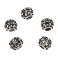 Cubic Zirconia Micro Pave Latão European Bead, cobre, Tambor, cromado de cor platina, micro pavimento em zircônia cúbica & sem troll, Chumbo e cádmio livre, 9.5x10mm, Buraco:Aprox 4mm, vendido por PC