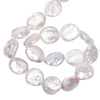 Button Gekweekte Zoetwater Parel kralen, Knop, natuurlijk, wit, 15-16mm, Gat:Ca 0.8mm, Per verkocht Ca 15 inch Strand