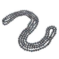 Collier en perles d'eau douce Pull, perle d'eau douce cultivée, pomme de terre, pour femme, noire, 8-10mm, Vendu par Environ 80 pouce brin