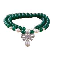 perla set di gioielli fashion, Bracciale & Collana, with agata verde & lega in zinco, lucido, stili diversi per la scelta & per la donna, 10mm,8mm, Venduto per Appross. 19 pollice filo