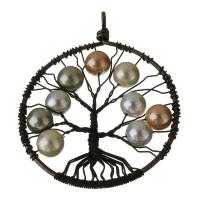 Mässing Smycken Hängen, med Glass Pearl, antik koppar pläterad, mode smycken, nickel, bly och kadmium gratis, 50x65x8.50mm, Hål:Ca 4.5mm, Säljs av PC