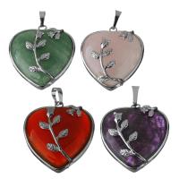 Pendants Gemstone Jewelry, Prás, le Gemstone, Croí, dath airgid plated, jewelry faisin & ábhair éagsúla do rogha, nicil, luaidhe & caidmiam saor in aisce, 32.50x36.50x10mm, Poll:Thart 6x9mm, Díolta De réir PC