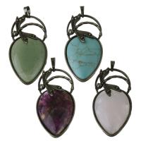 Pendants Gemstone Jewelry, Prás, le Gemstone, dath práis antique plátáilte, jewelry faisin & ábhair éagsúla do rogha, nicil, luaidhe & caidmiam saor in aisce, 27x53x11mm, Poll:Thart 5.5x6.5mm, Díolta De réir PC