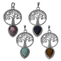 Pendants Gemstone Jewelry, Prás, le Gemstone, dath airgid plated, jewelry faisin & ábhair éagsúla do rogha, nicil, luaidhe & caidmiam saor in aisce, 27x49x6mm, Poll:Thart 5x6.5mm, Díolta De réir PC