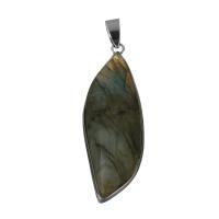 ottone pendente, with labradorite, placcato color argento, gioielli di moda, assenza di nichel,piombo&cadmio, 16x49.50x8.50mm, Foro:Appross. 4.5x6.5mm, Venduto da PC