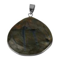 ottone pendente, with labradorite, placcato color argento, gioielli di moda, assenza di nichel,piombo&cadmio, 34.50x37.50x9.50mm, Foro:Appross. 4.5x6.5mm, Venduto da PC