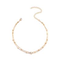 Zinc Alloy choker Ketting, met 10cm extender keten, plated, ovale keten & voor vrouw & met strass, meer kleuren voor de keuze, nikkel, lood en cadmium vrij, Lengte Ca 11.8 inch, 2strengen/Lot, Verkocht door Lot