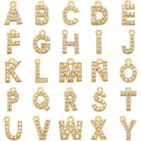 Befestigter Zirkonia Messing Anhänger, Alphabet-Buchstabe, goldfarben plattiert, DIY & verschiedene Stile für Wahl & Micro pave Zirkonia, frei von Nickel, Blei & Kadmium, 8x8.5x2mm, ca. 10PCs/Menge, verkauft von Menge