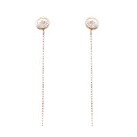 Zoetwater Parel Drop Earring, met Messing, gold plated, voor vrouw & met strass, wit, 111x14x21mm, Verkocht door pair