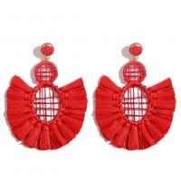 Plastic Tassel Earring, met Rafidah grass, voor vrouw, meer kleuren voor de keuze, 105*85mm, Verkocht door pair