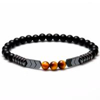 Naturliga Tigeröga Armband, Tiger Eye, med Abrazine Stone & Hematit, Unisex, Såld Per Ca 6.5-7.5 inch Strand