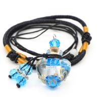 Lampwork Aromaterapi Halsband, med Mjukt + trä & PU sladd, Kan fyllas med vätska & Unisex & justerbar, fler färger för val, 22*40mm, Såld Per Ca 24.8 inch Strand