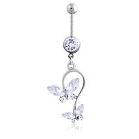 Cink ötvözet belly ring, -val 316L rozsdamentes acél, Pillangó, platina színű bevont, a nő & strasszos, több színt a választás, nikkel, ólom és kadmium mentes, 5mm,1.6*11mm, 3PC-k/Lot, Által értékesített Lot