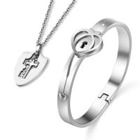 Titantium acciaio set di gioielli fashion, braccialetto & Collana, placcato, unisex & stili diversi per la scelta & con strass, 6mm,30mm, Diametro interno:Appross. 60mm, Lunghezza Appross. 7.4 pollice, Appross. 19.6 pollice, Venduto da set