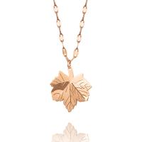 Colar de aço titânio, Partículas de aço, with 5cm extender chain, Maple Leaf, rosa real com banho de cor, para mulher, vendido para Aprox 17.7 inchaltura Strand