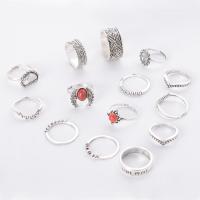 Cink Alloy Ring Set, Cink ötvözet, finger ring, -val Szintetikus türkiz, antik ezüst színű bevonattal, egynemű, nikkel, ólom és kadmium mentes, 2készletek/Lot, 14PC-k/Set, Által értékesített Lot