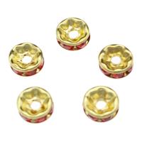 Abalorios de Fundición, con diamantes de imitación con resina, chapado en color dorado, Rojo, libre de níquel, plomo & cadmio, 7x3mm, agujero:aproximado 1.8mm, 2000PCs/Bolsa, Vendido por Bolsa