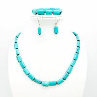 turquoise synthétique parure de bijoux, Bracelet & boucle d'oreille & collier, avec laiton, Placage de couleur platine, trois pièces & pour femme, Longueur Environ 7.8 pouce, Environ 17.7 pouce, Vendu par fixé