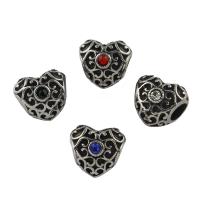 RVS European Beads, 316L roestvrij staal, Hart, met strass & zwart maken, meer kleuren voor de keuze, 10x11x9mm, Gat:Ca 4mm, 5pC's/Bag, Verkocht door Bag