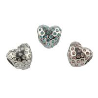 Rustfrit stål European perler, 316L Stainless Steel, Heart, med rhinestone, flere farver til valg, 11x11x8mm, Hole:Ca. 4mm, 5pc'er/Bag, Solgt af Bag