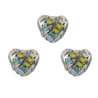 Perles European en acier inoxydable, acier inoxydable 316L, coeur, émail, multicolore, 11x12x8mm, Trou:Environ 4mm, 5PC/sac, Vendu par sac