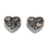 Stainless Steel European Beads 316L Stainless Steel Heart enamel & with rhinestone Approx 4mm Sold By Bag