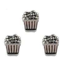 PERLINE European in acciaio inox, 316L acciaio inox, Popcorn, smalto, rosa, 12x9x9mm, Foro:Appross. 4mm, 5PC/borsa, Venduto da borsa