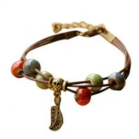 Pulsera de Porcelana, con Cordón de cera & aleación de zinc, chapado en color bronce antiguo, ajustable & para mujer, longitud aproximado 7.5 Inch, 2Strandsfilamento/Grupo, Vendido por Grupo