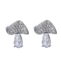 Ottone stallone orecchino, fungo, placcato color argento, per la donna & con strass, 15*11mm, Venduto da coppia