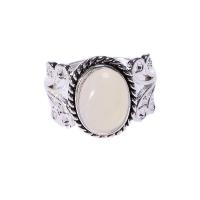 Bague en alliage de zinc, avec Moonstone, Placage de couleur argentée, normes différentes pour le choix & pour femme & noircir, protéger l'environnement, sans nickel, plomb et cadmium, 2PC/sac, Vendu par sac