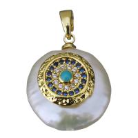 Eau douce-Perle-Brass-Pendentif, laiton, avec perle d'eau douce cultivée, Placage de couleur d'or, bijoux de mode & pavé de micro zircon, protéger l'environnement, sans nickel, plomb et cadmium, 15.5-17x19-21x9-10mm, Trou:Environ 2.5x4mm, Vendu par PC