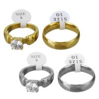 Stainless Steel par Ring, forgyldt, mode smykker & med cubic zirconia, flere farver til valg, 7.5x7.5mm,6mm, Størrelse:8-10, 2pc'er/Lot, Solgt af Lot