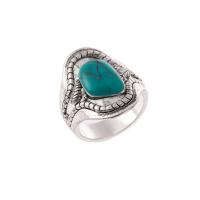 Bague turquoise, alliage de zinc, avec turquoise, Plaqué de couleur d'argent, normes différentes pour le choix & pour femme, protéger l'environnement, sans nickel, plomb et cadmium, 2PC/sac, Vendu par sac