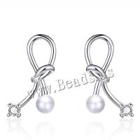 Pendiente de la joyería de plata esterlina, Plata de ley 925, con Shell Pearl, chapado, para mujer & con circonia cúbica, 19x10mm, Vendido por Par