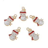 Ciondoli Natale in lega di zinco, lega in zinco, Pupazzo di eve, placcato color oro, Design natalizio & smalto, assenza di nichel,piombo&cadmio, 23x14x2mm, Foro:Appross. 2mm, Appross. 100PC/borsa, Venduto da borsa