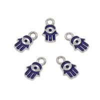 Zinklegierung Hamsa Anhänger, Evil Eye Hamsa, Platinfarbe platiniert, Emaille, blau, frei von Nickel, Blei & Kadmium, 13x8x1mm, Bohrung:ca. 2mm, ca. 100PCs/Tasche, verkauft von Tasche