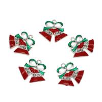 Zinklegering Kerst Hangers, Zinc Alloy, Christmas Bell, platinum plated, Kerstontwerp & glazuur & met strass, rood, nikkel, lood en cadmium vrij, 23x20x3mm, Gat:Ca 2.5mm, Ca 50pC's/Bag, Verkocht door Bag