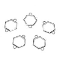 Zinklegierung Schmuckverbinder, Sechseck, Platinfarbe platiniert, 1/1-Schleife, frei von Nickel, Blei & Kadmium, 20x16x1.50mm, Bohrung:ca. 1.5mm, ca. 100PCs/Tasche, verkauft von Tasche