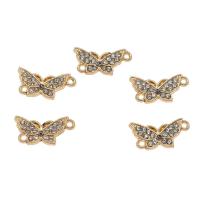 Connecteur en alliage de Zinc animal, papillon, Placage de couleur d'or, émail & avec strass & boucle de 1/1, protéger l'environnement, sans nickel, plomb et cadmium, 20x10x2mm, Trou:Environ 1mm, Environ 50PC/sac, Vendu par sac