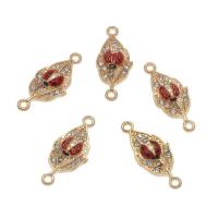 Zinc Alloy Leaf gold color plated enamel & with rhinestone & 1/1 loop red nickel lead & cadmium free Approx 1.5mm Approx Sold By Bag