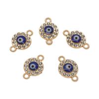 Zinklegering Connector, Zinc Alloy, Rond plat, gold plated, glazuur & met strass & 1/1 lus, blauw, nikkel, lood en cadmium vrij, 18x11x3mm, Gat:Ca 1.5mm, Ca 50pC's/Bag, Verkocht door Bag