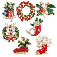 Zinc Alloy Broche, forgyldt, Juledesign & Unisex & forskellige stilarter for valg & emalje & med rhinestone, nikkel, bly & cadmium fri, Solgt af par