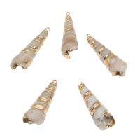 Shell Pakabukai, Apvalkalas, su Žalvarinis, Kūginę, aukso spalva padengtas, baltas, 53x14x14mm, Skylė:Apytiksliai 2mm, Apytiksliai 10kompiuteriai/Krepšys, Pardavė Krepšys